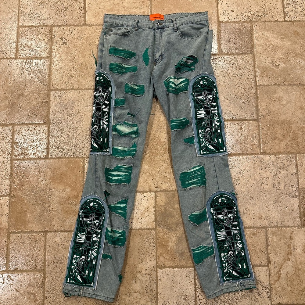 Who Decides War WDW Forest Fusion Green Patch Blue Denim Jeans